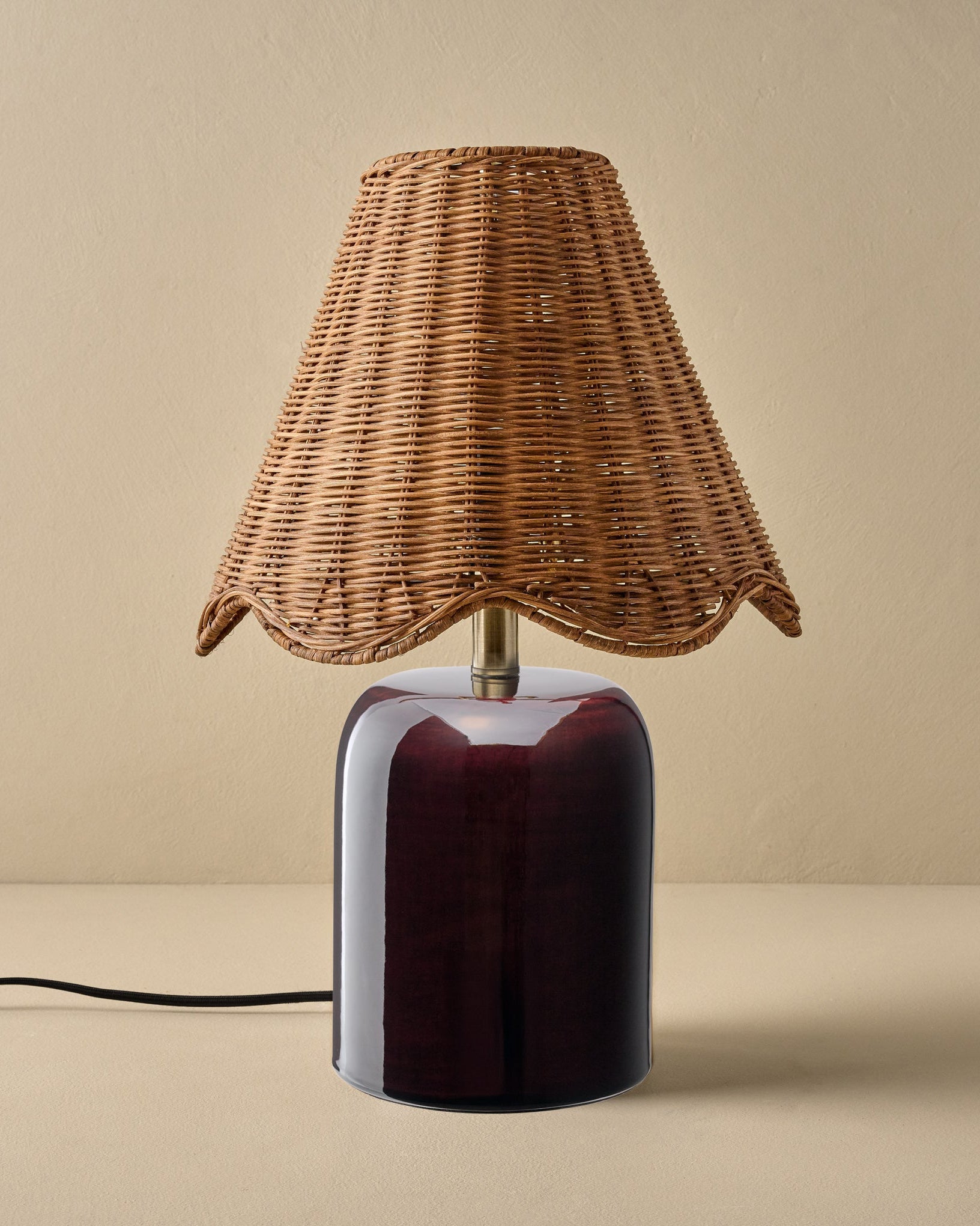 Farrah Table Lamp - Deep Burgundy with Rattan Scallop Shade