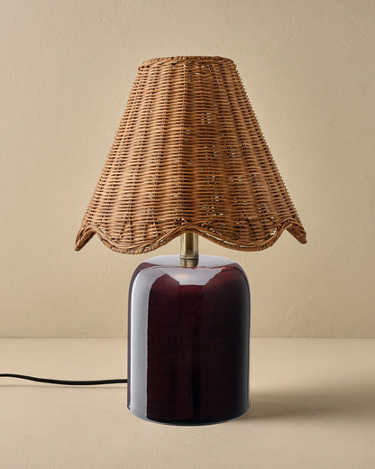 Farrah Table Lamp - Deep Burgundy with Rattan Scallop Shade