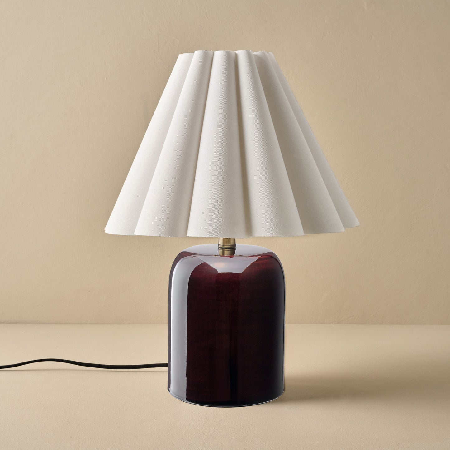 Farrah Table Lamp - Deep Burgundy with Linen Scallop Shade