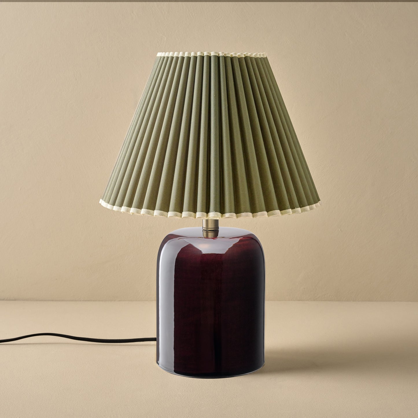 Farrah Table Lamp - Deep Burgundy with Olive Pleat Shade
