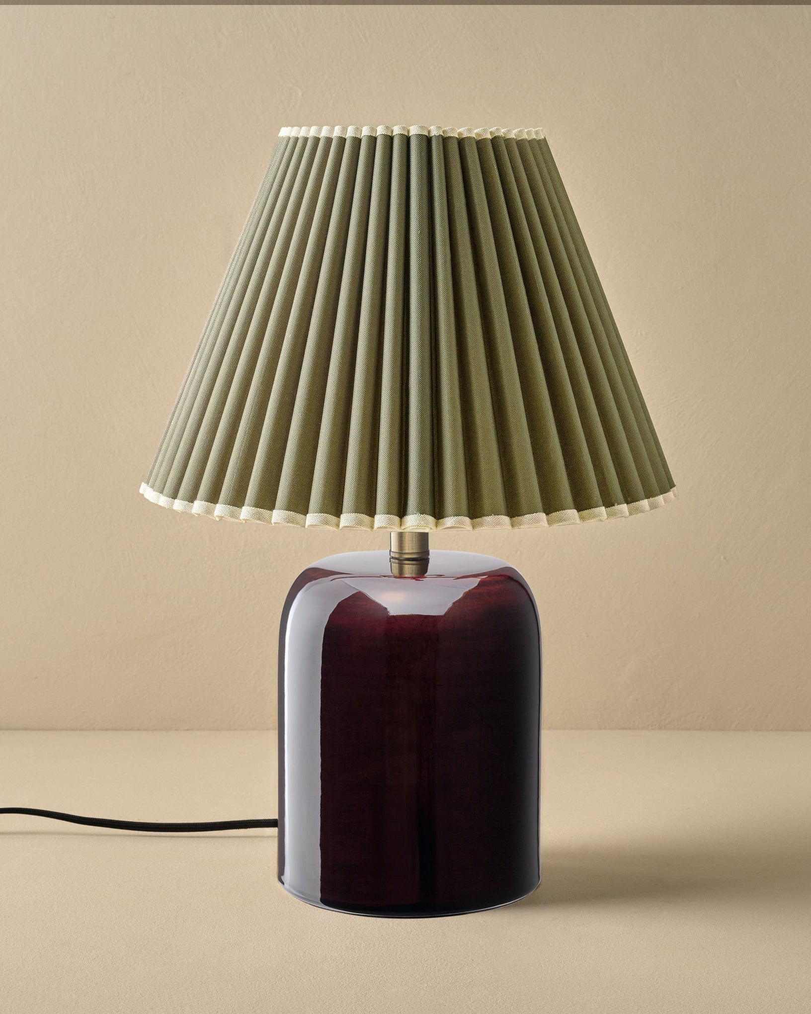 Farrah Table Lamp - Deep Burgundy with Olive Pleat Shade