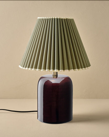 Farrah Table Lamp - Deep Burgundy with Olive Pleat Shade
