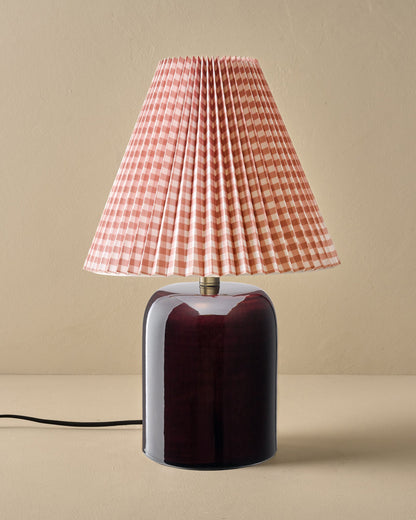 Farrah Table Lamp - Deep Burgundy with Mocha Gingham Shade