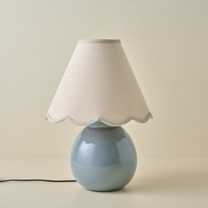 Olivia Table Lamp - Lake Blue with Natural linen Shade
