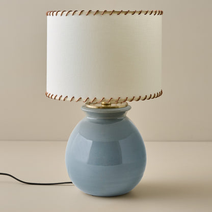 Olivia Table Lamp - Lake Blue in Whipstitch Drum Shade