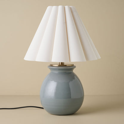 Olivia Table Lamp - Lake Blue with linen scallop lamp shade