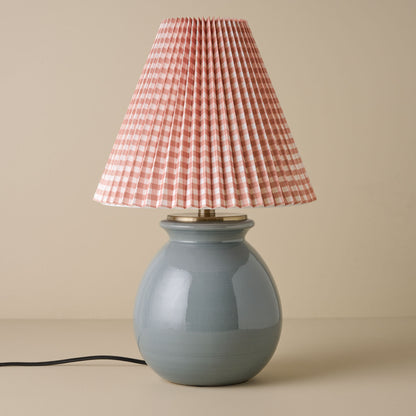 Olivia Table Lamp - Lake Blue with mocha gingham lamp shade