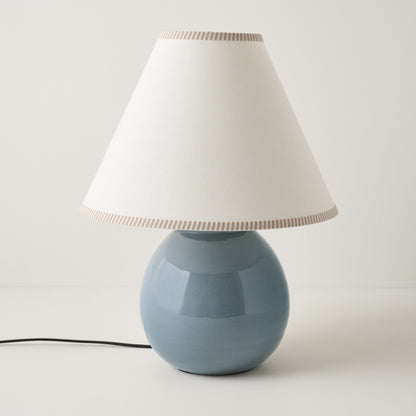 Olivia Table Lamp - Lake Blue, Natural Stripe Shade