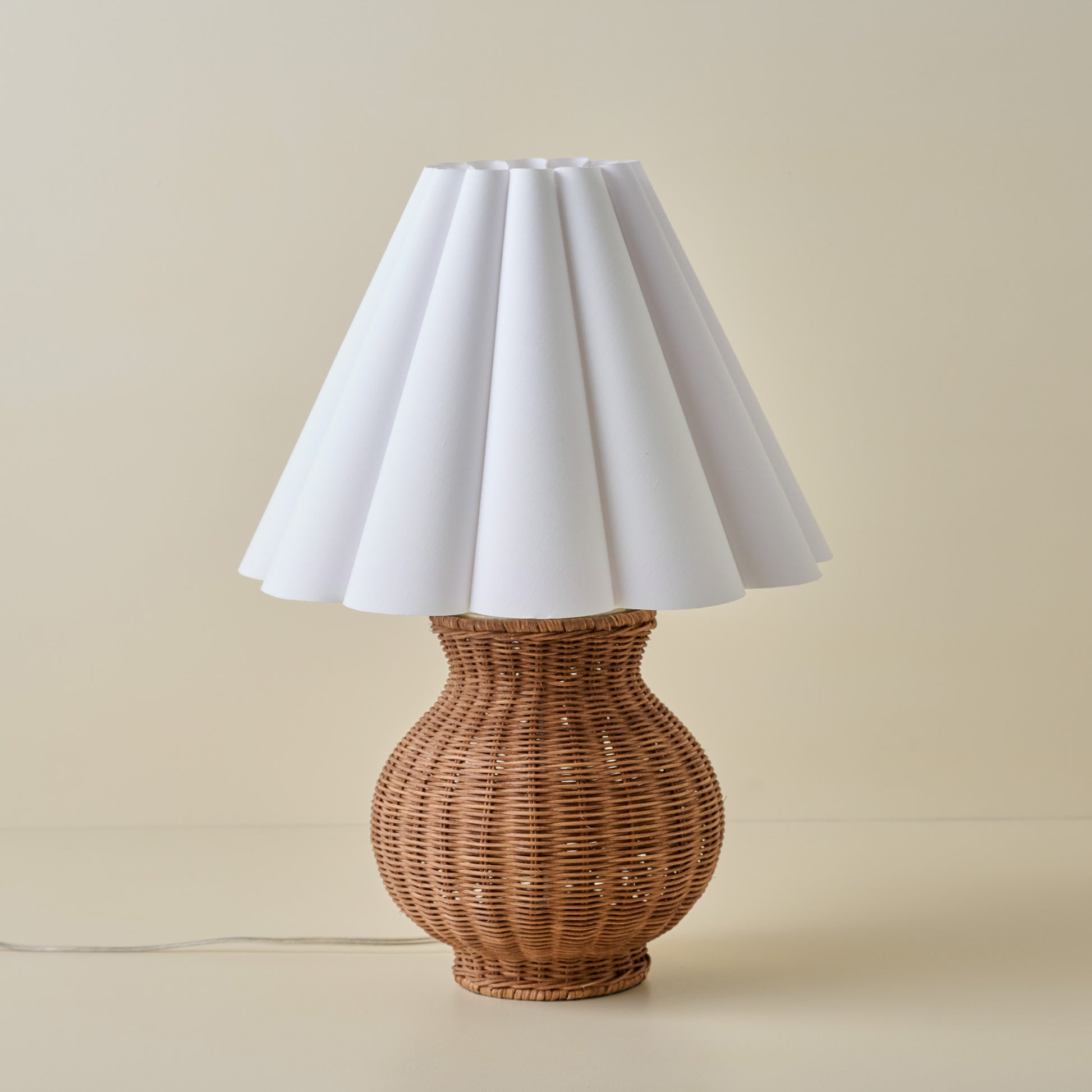 Cassie Rattan Table Lamp with LInen Scallop SHade