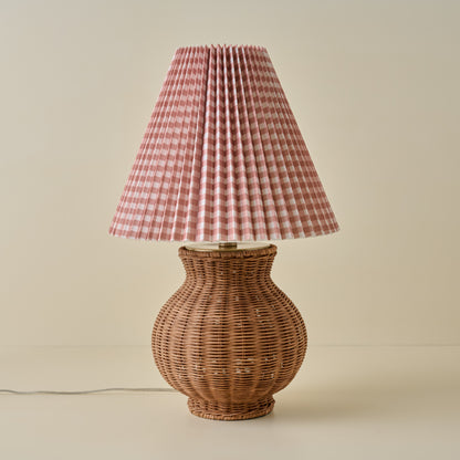 Cassie Rattan Table Lamp with Mocha GIngham Shade