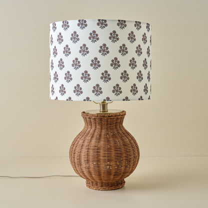 Cassie Rattan Table Lamp with Floral Block Print Shade