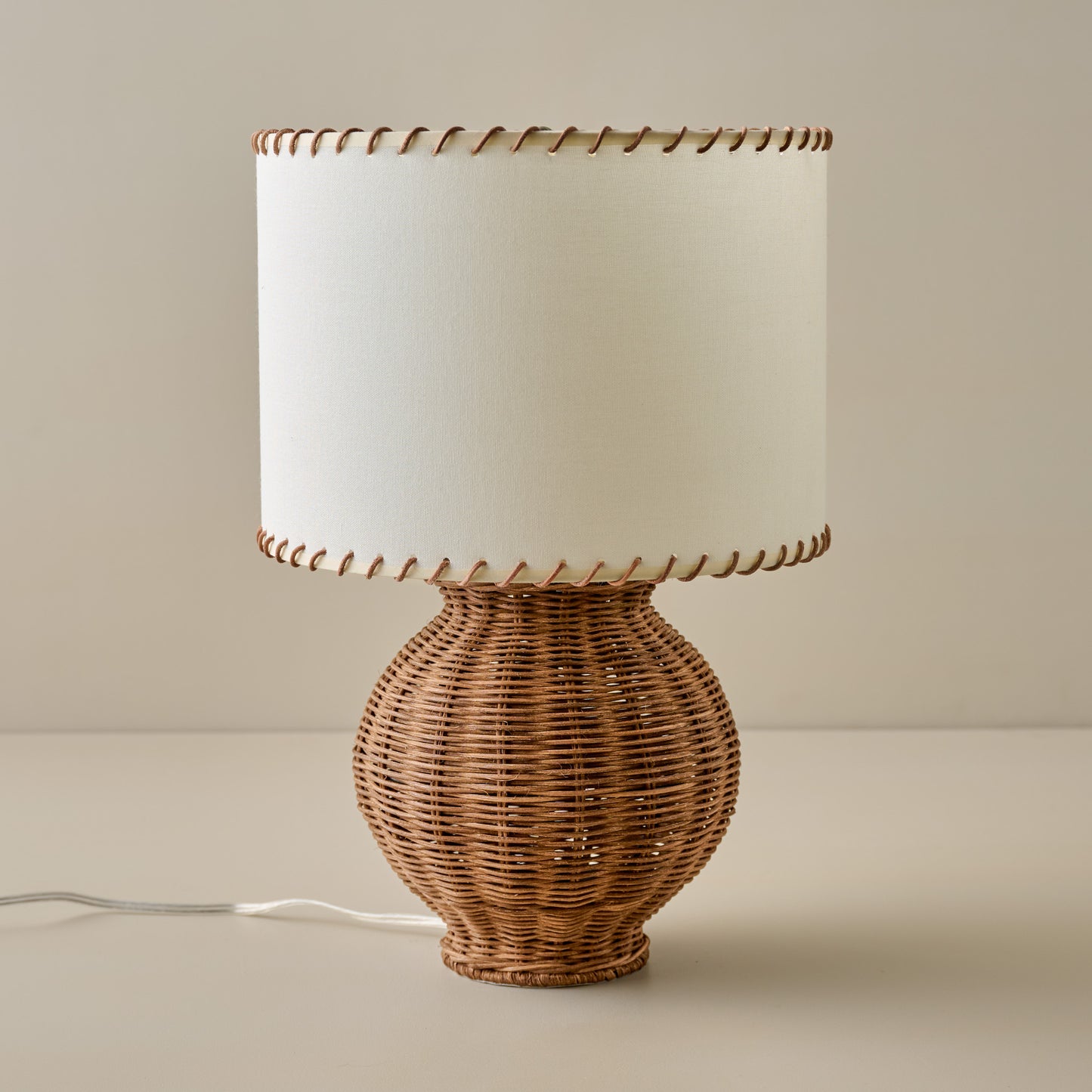 Cassie Rattan Table Lamp in Whipstitch Drum