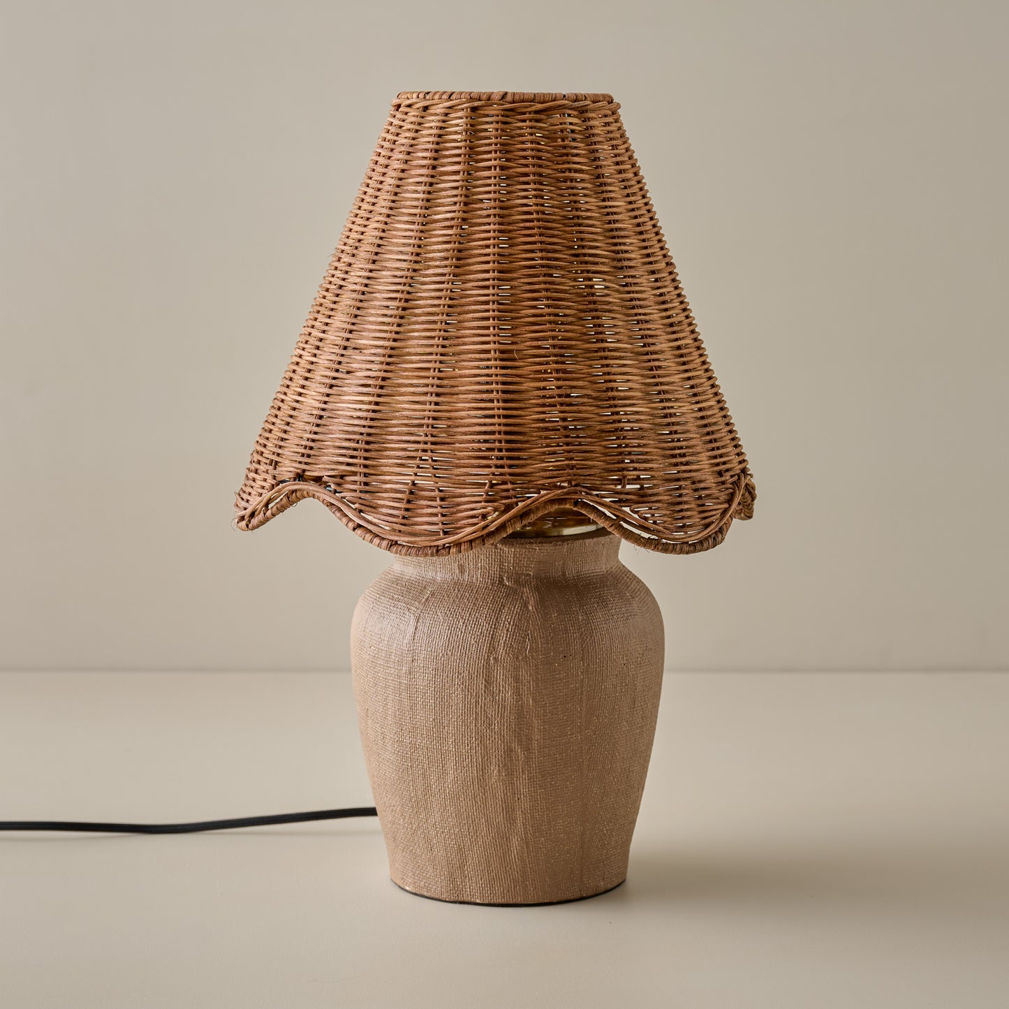 Teddie Table Lamp in Rattan Scallop Shade