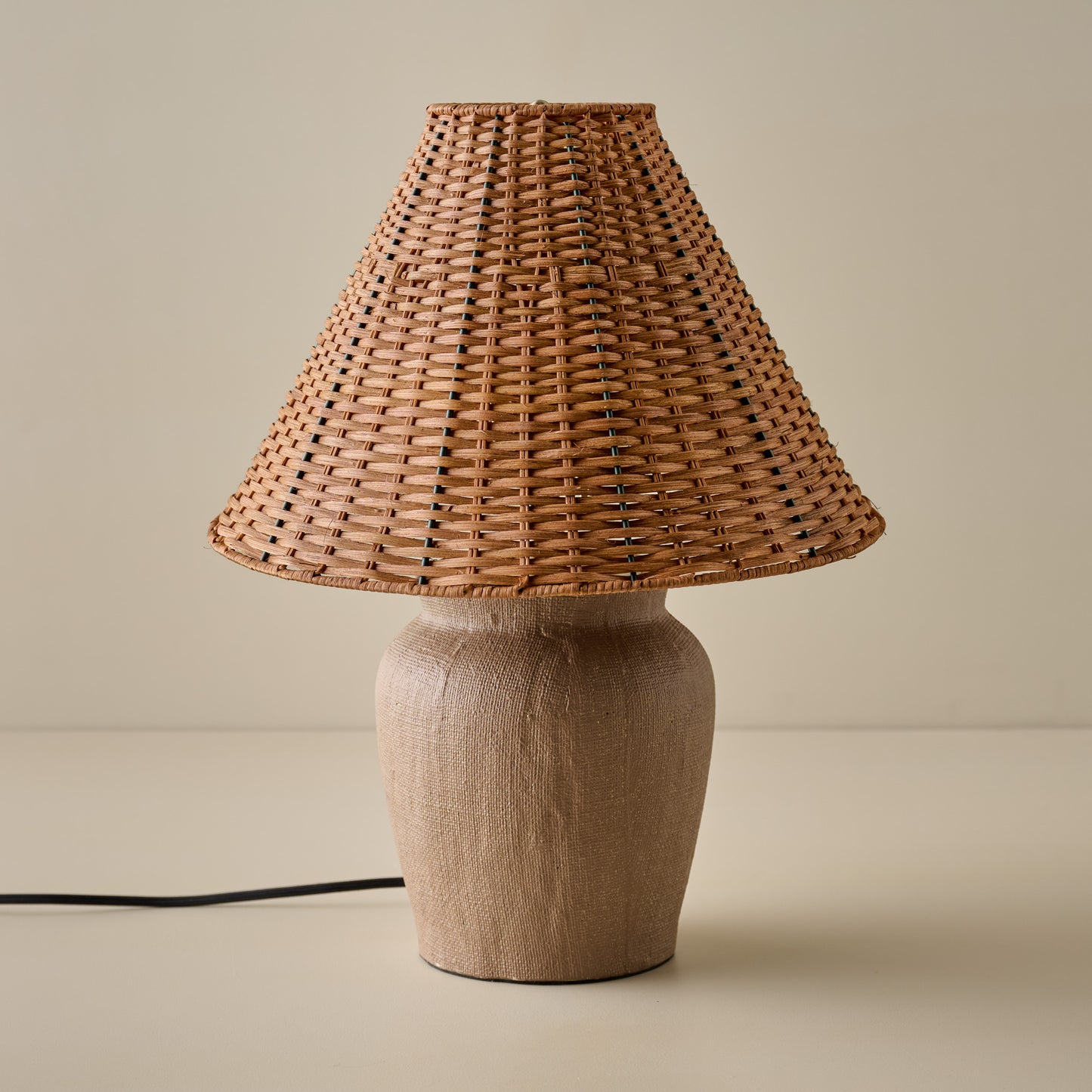 Teddie Table Lamp in Tapered Rattan Shade
