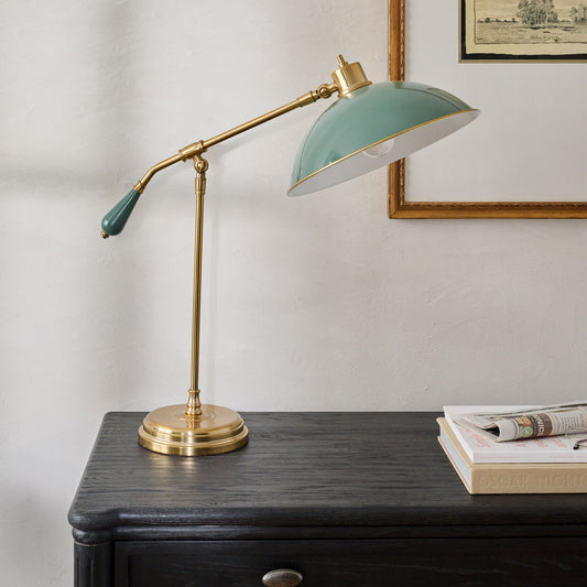 Retro Green Castle Task Lamp shown sitting on desk