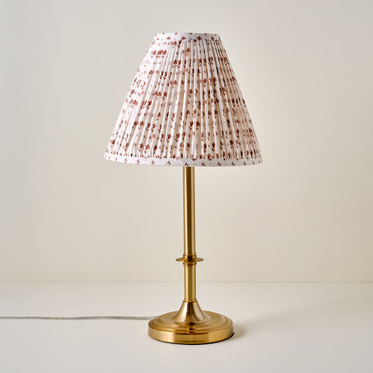 Carmen Brass Table Lamp with taupe blockprint shade