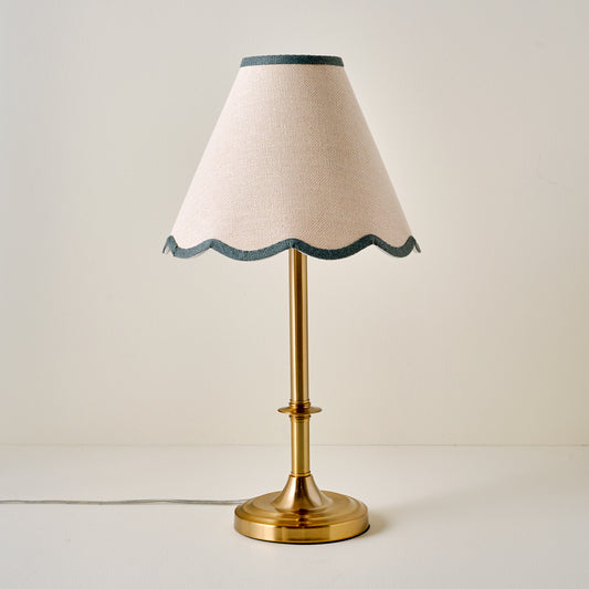 Carmen Brass Table Lamp with charcoal wavy linen shade