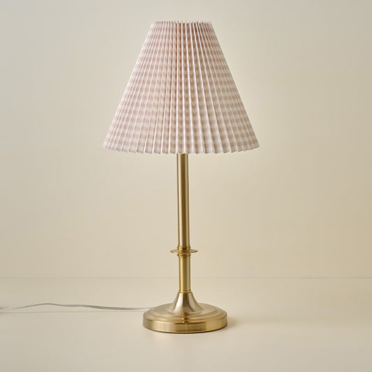 Carmen Brass Table Lamp with tan gingham shade
