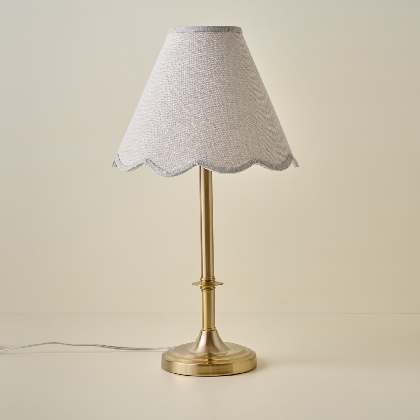 Carmen Brass Table Lamp with NAtural Linen Scallop Shade