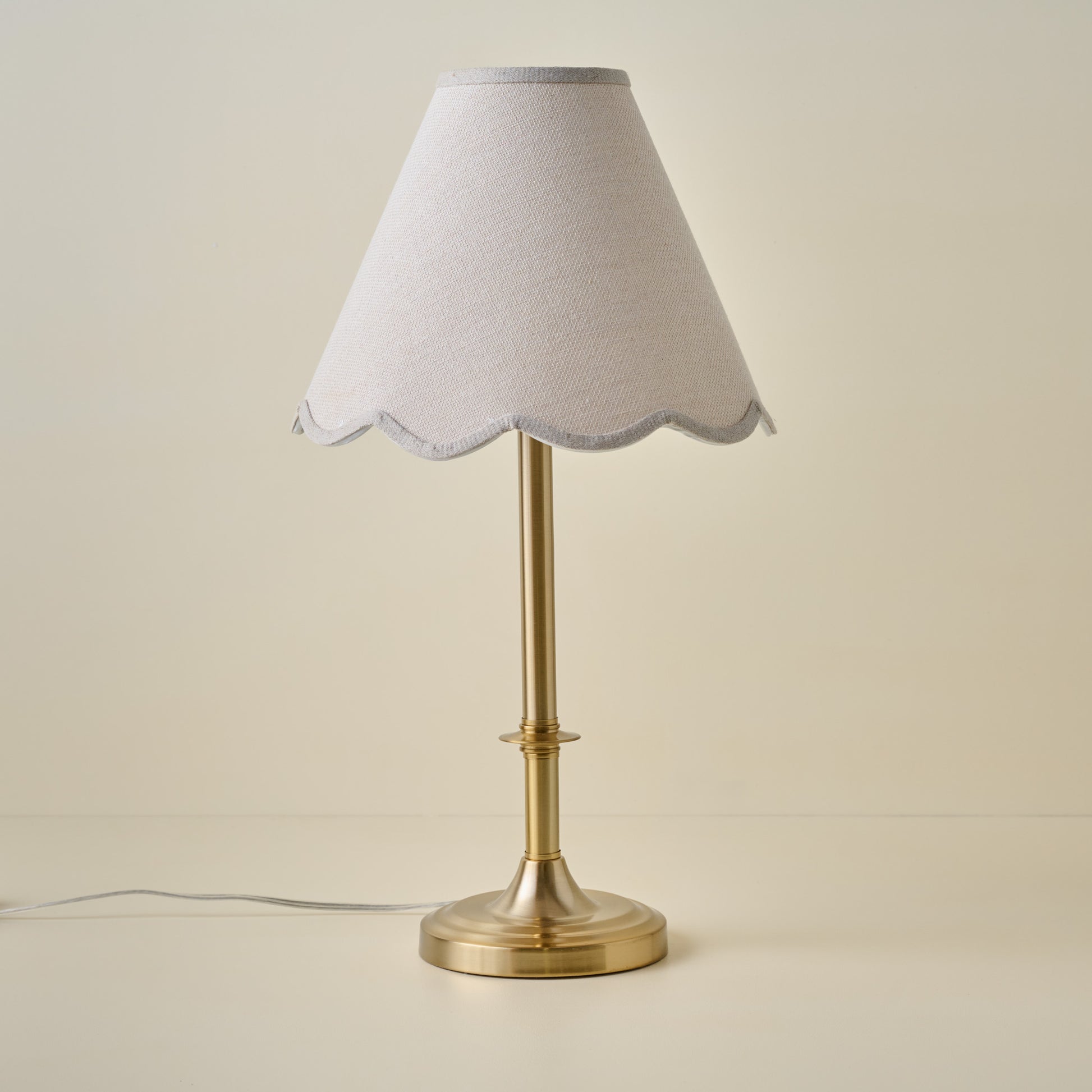 Carmen Brass Table Lamp with NAtural Linen Scallop Shade