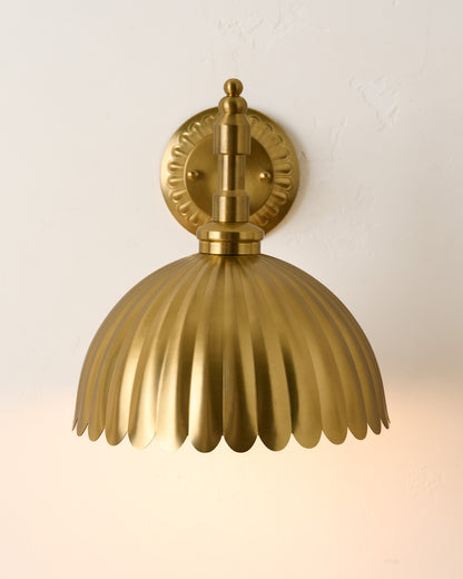 Callan Fluted Brass Wired Sconce light on