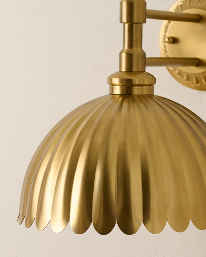 Callan Fluted Brass Wired Sconce close up of brass scallop detail