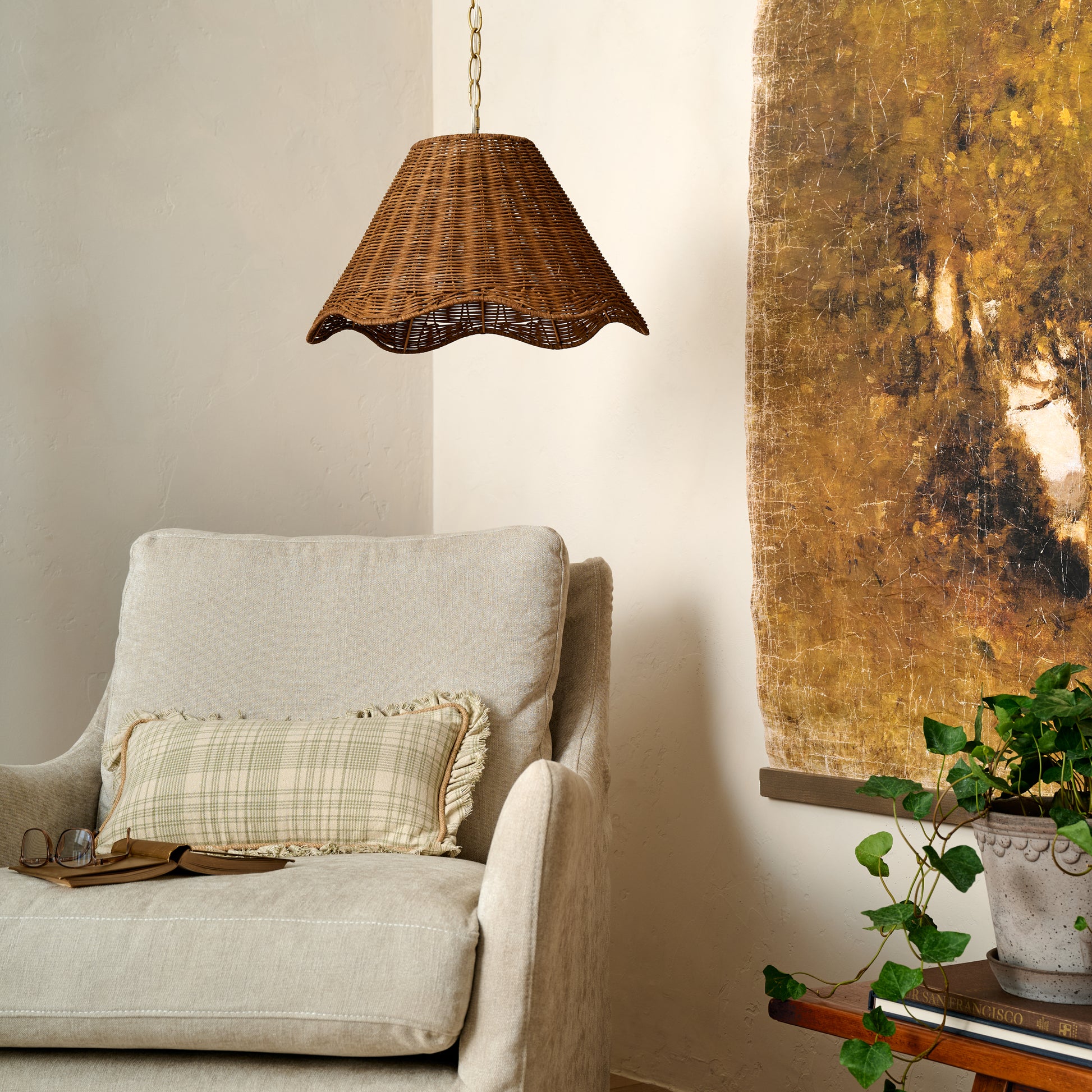 Lucinda Pendant (Large) in room over armchair