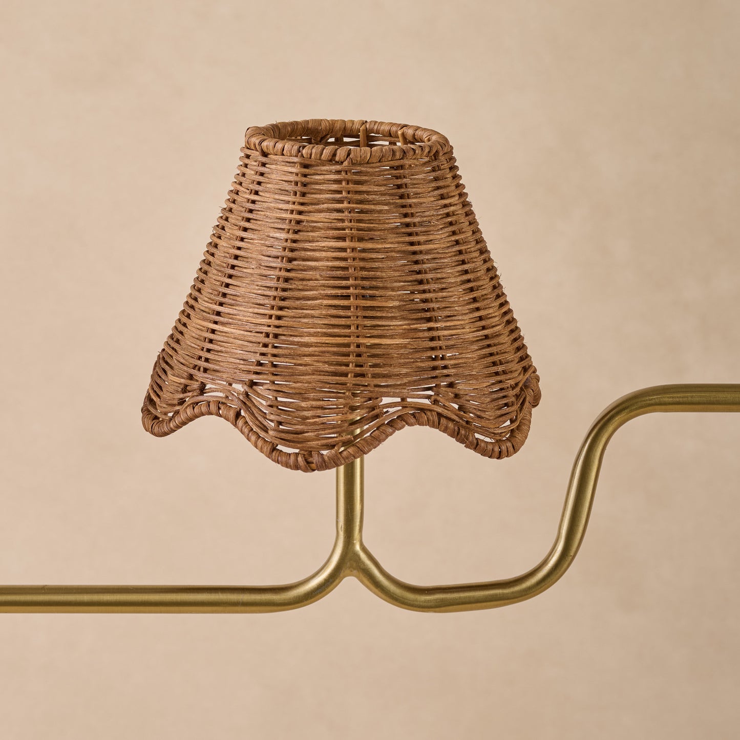 Lucinda Linear Chandelier close up of rattan shade