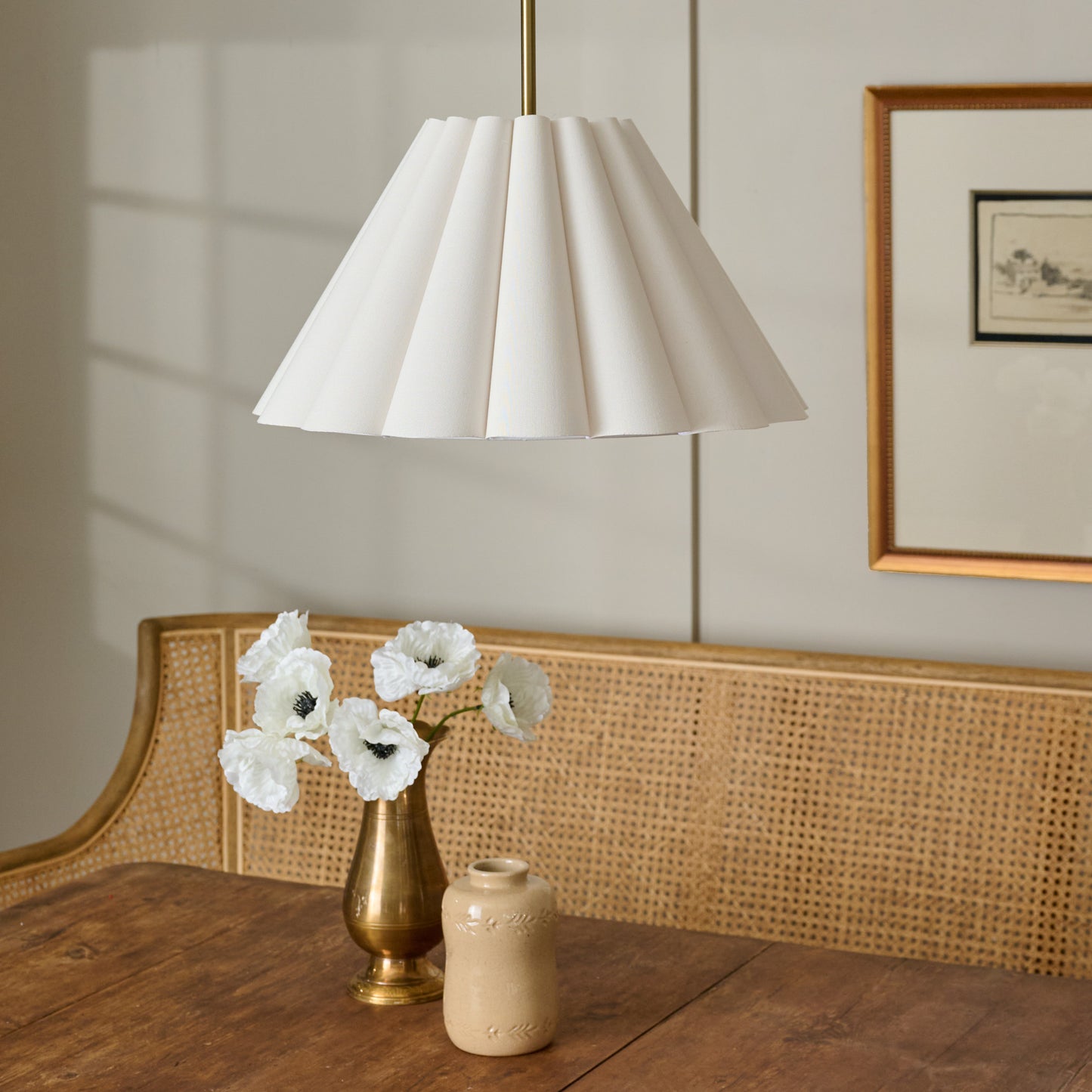 Fluted Scallop Pendant (Large) in room above dining table