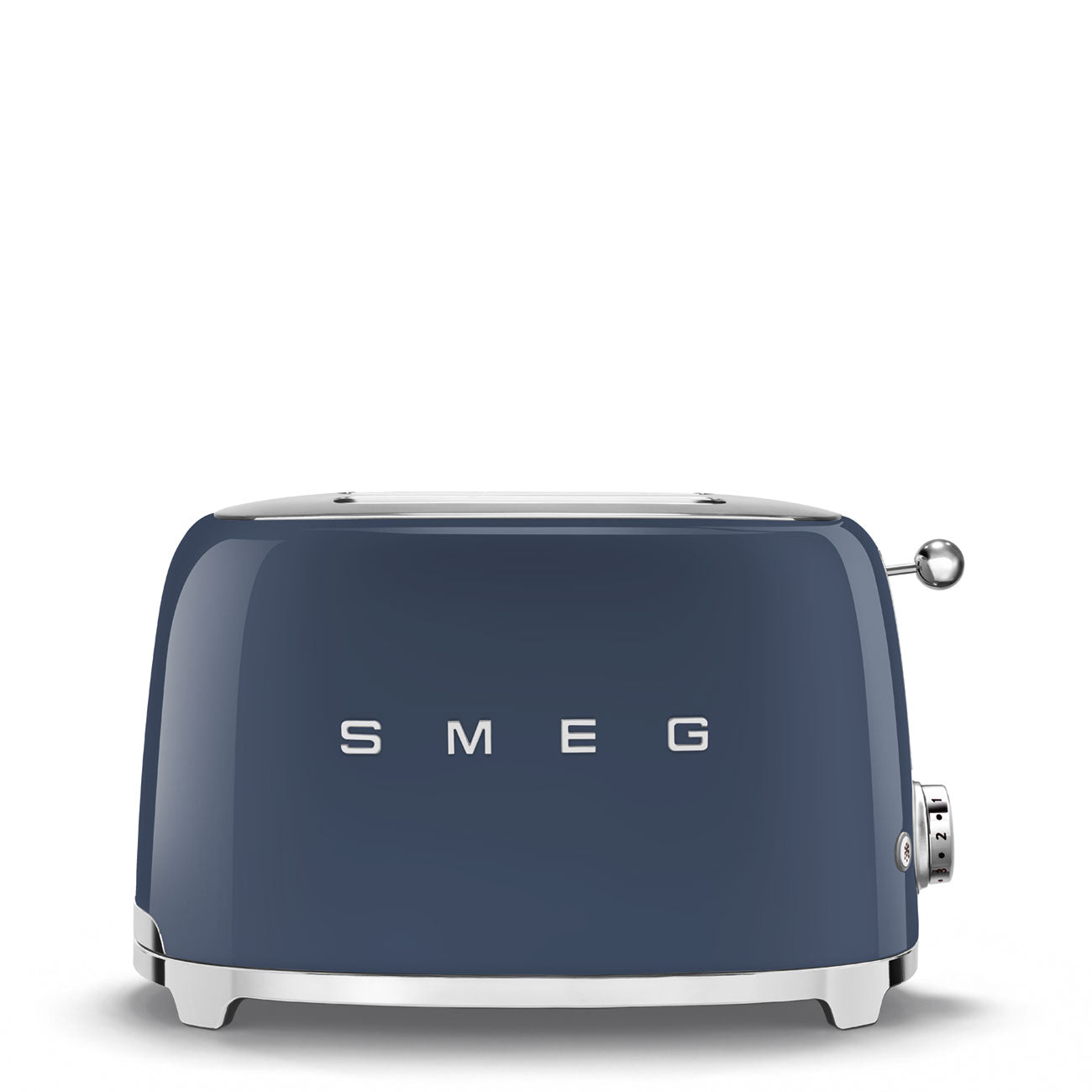 side view of smeg two slice toaster in navy