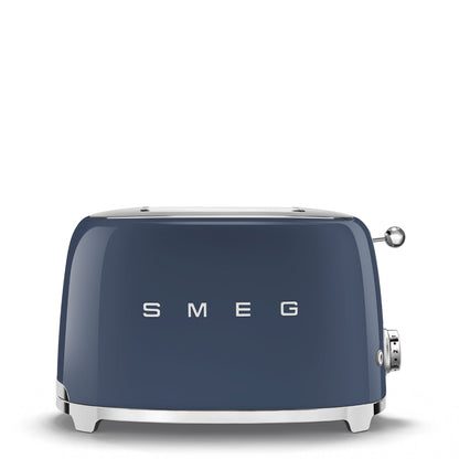 side view of smeg two slice toaster in navy
