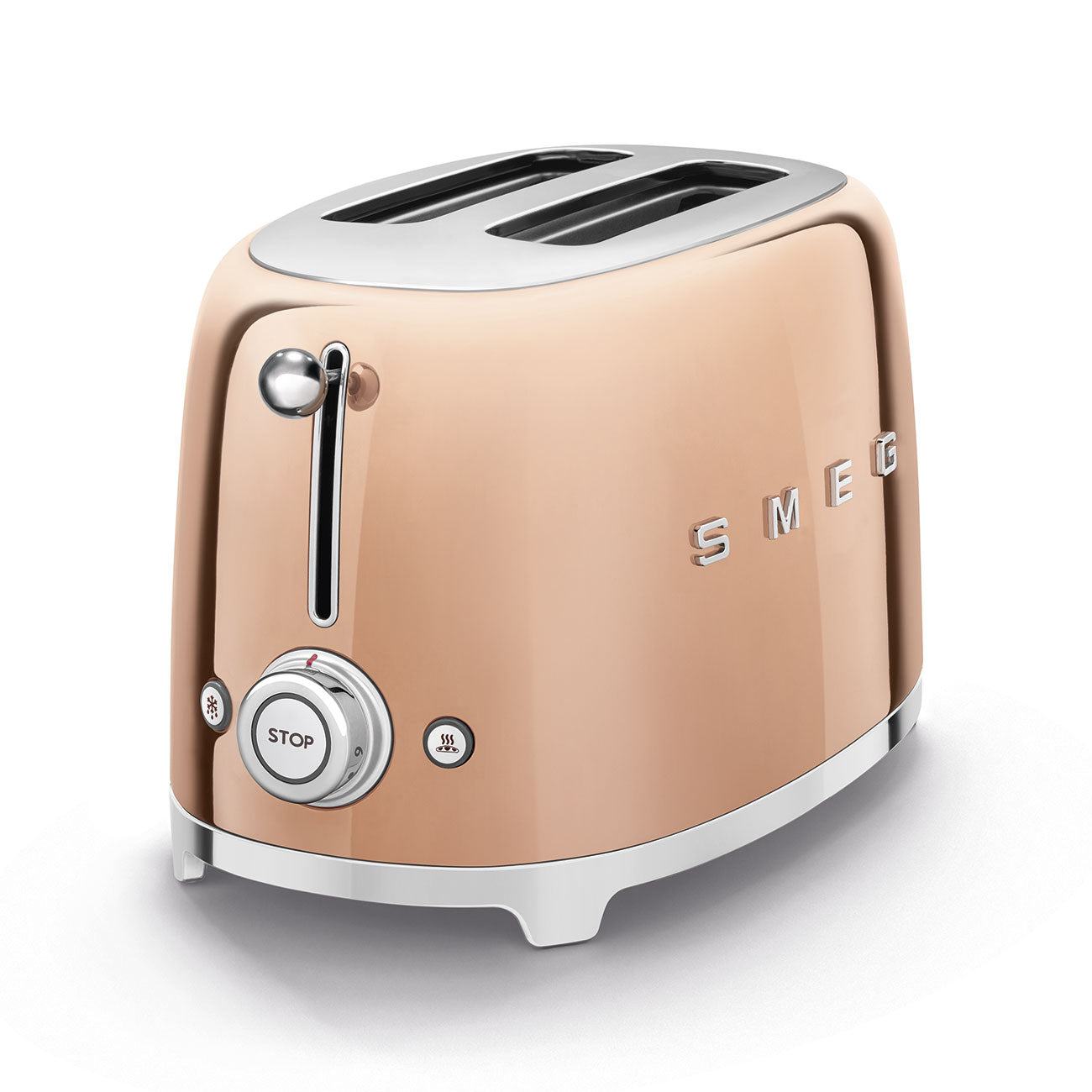 Smeg 2-Slice Toaster in rose gold showing buttons and controls