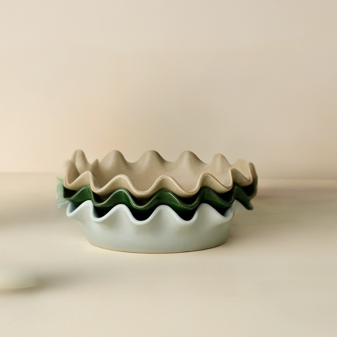Stacked Scalloped Pie Dishes