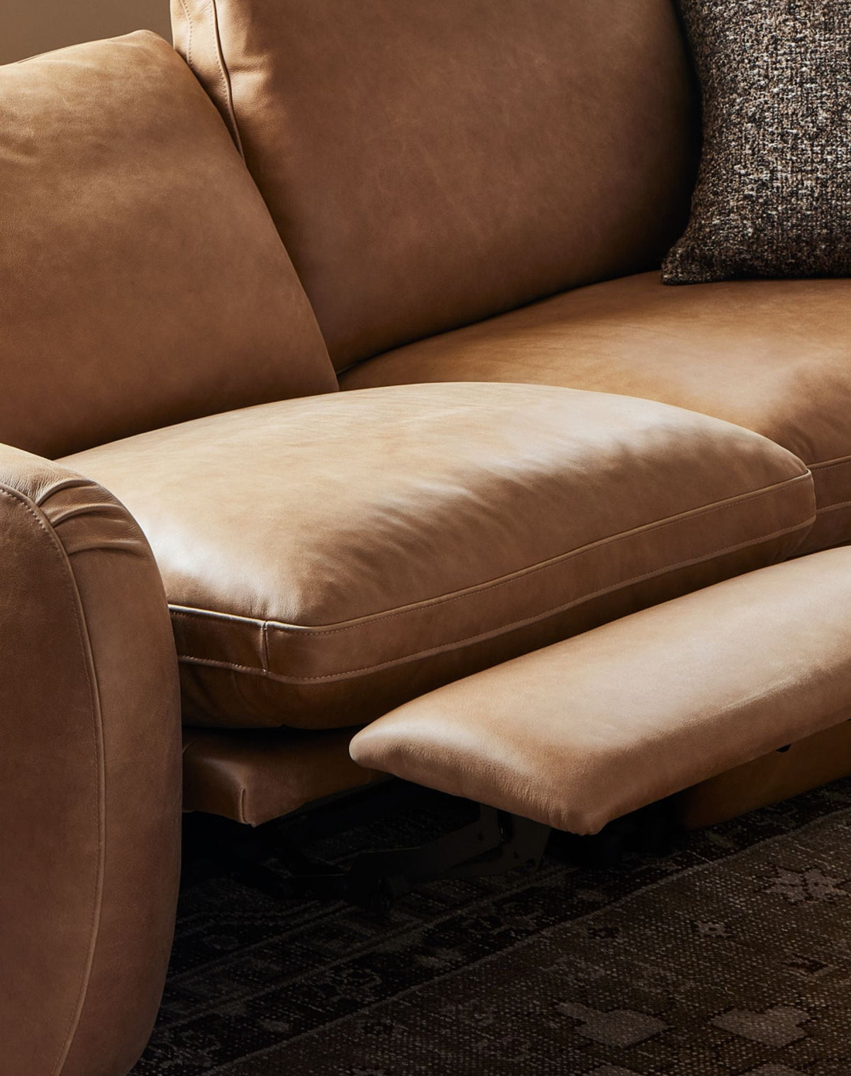 Palermo Drift Chase Power Reclining 5-Piece Sectional shown up close reclined