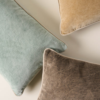 Heirloom Velvet Large Lumbar Pillow in wheat, bay green, desert
