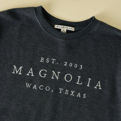 Magnolia Washed Black Embroidered Cozy Sweatshirt close up view
