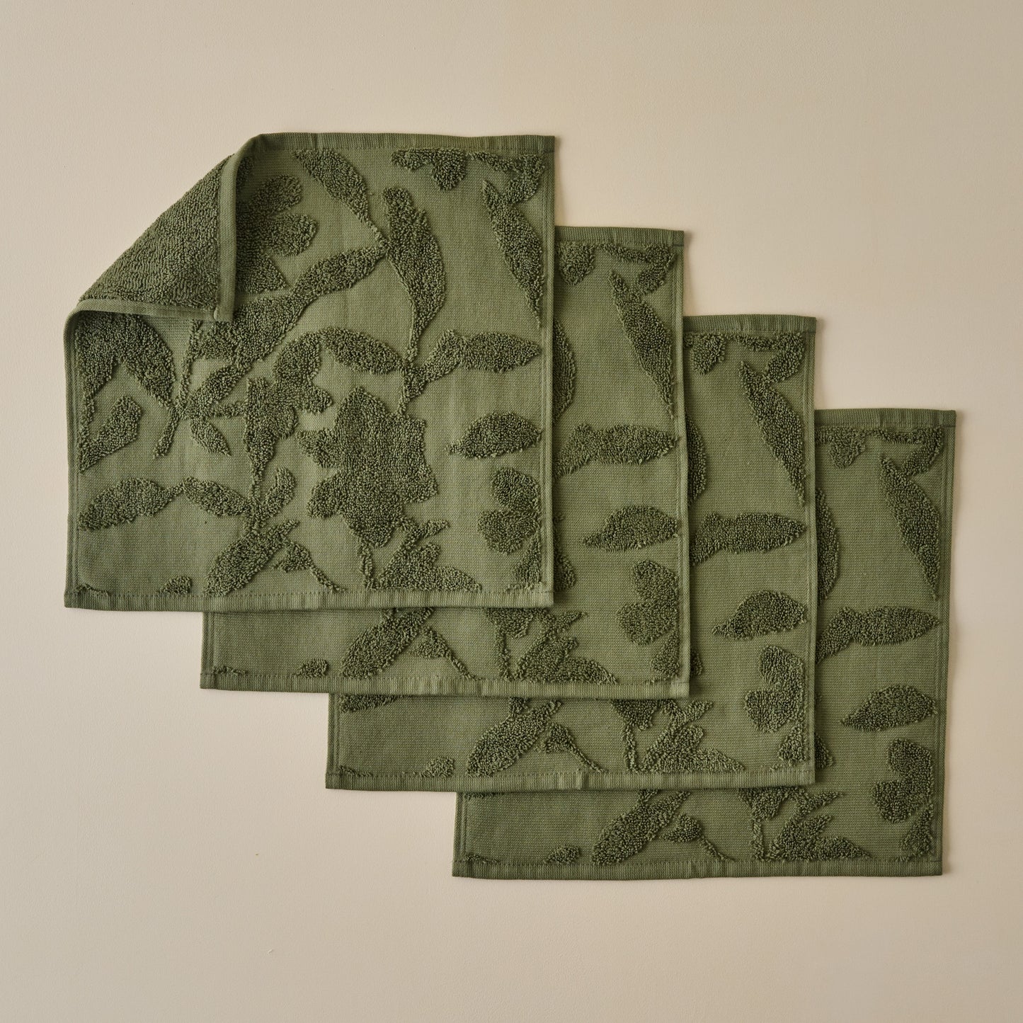 Winter Moss Floral Jacquard Towel - Washcloth Set of 4