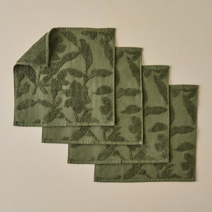 Winter Moss Floral Jacquard Towel - Washcloth Set of 4