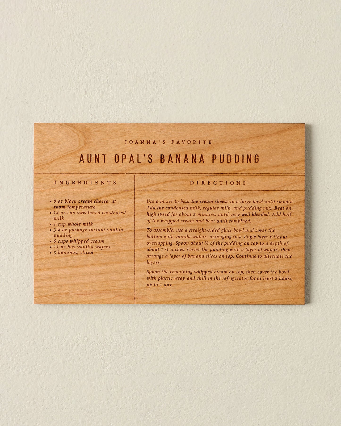 Banana Pudding Wooden Recipe Card