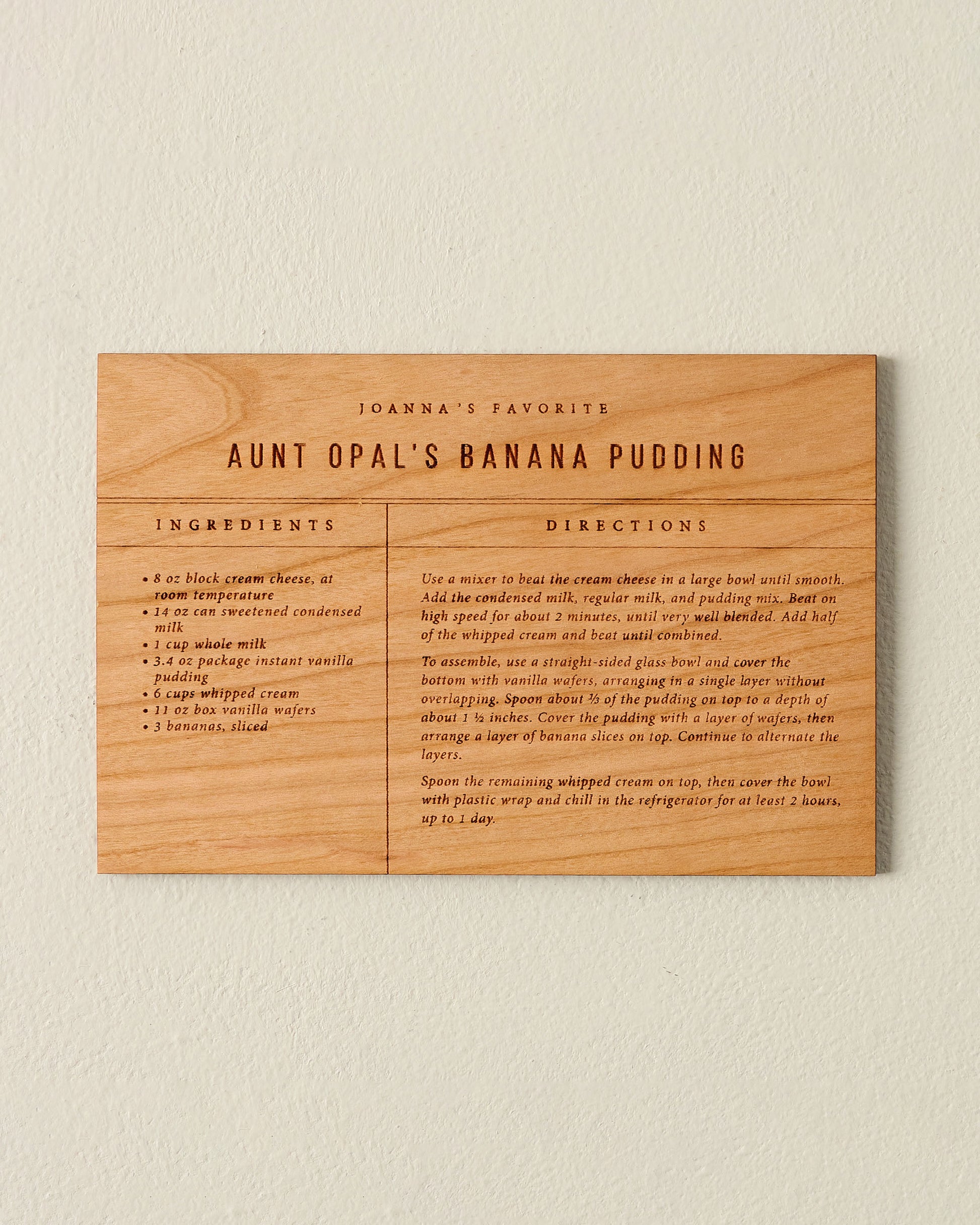 Banana Pudding Wooden Recipe Card