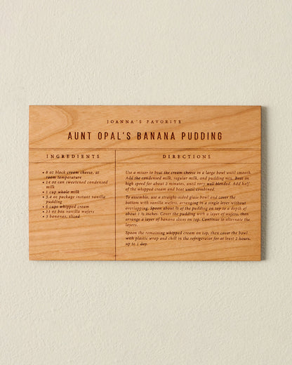 Banana Pudding Wooden Recipe Card