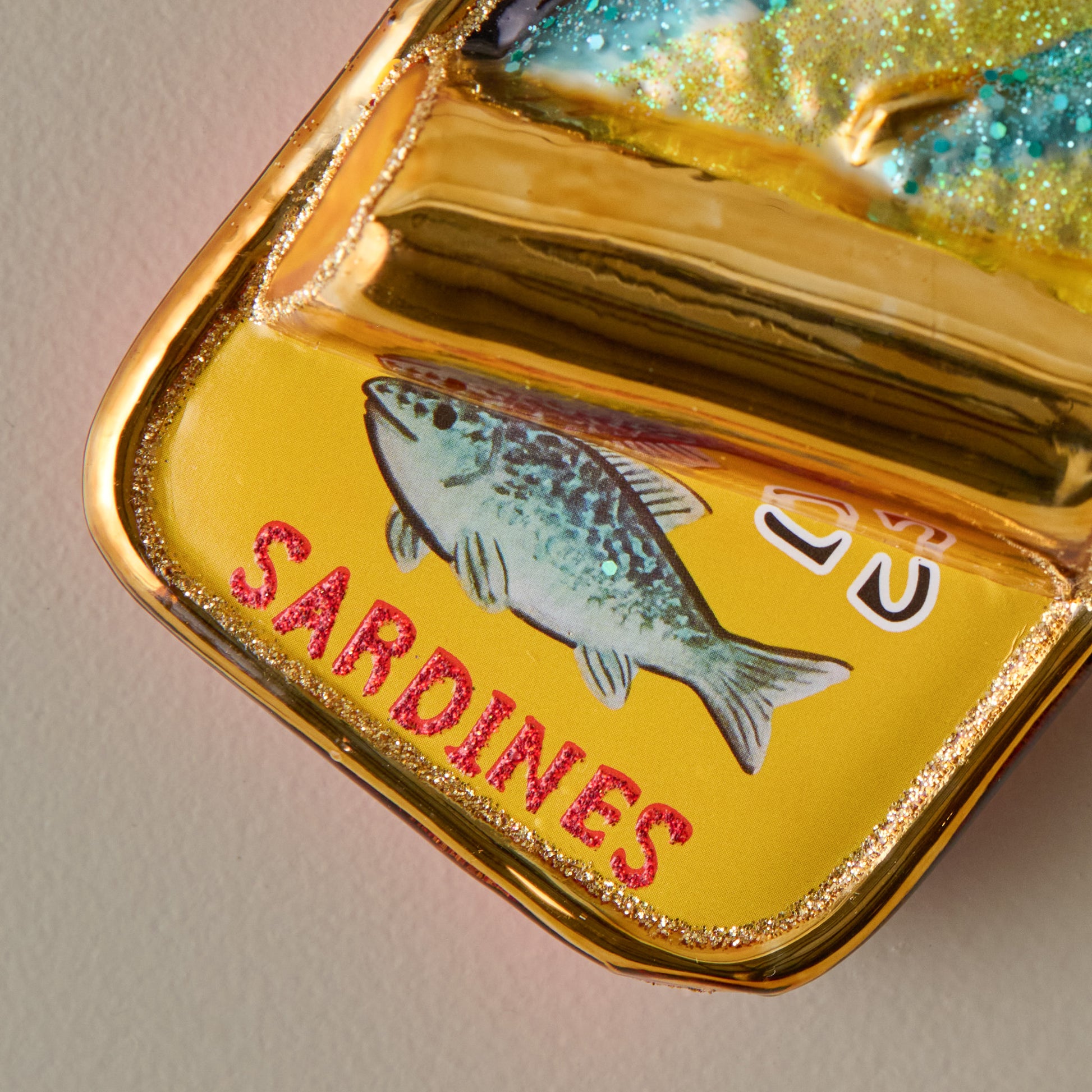 Hand-Painted Glass Sardines Ornament up close