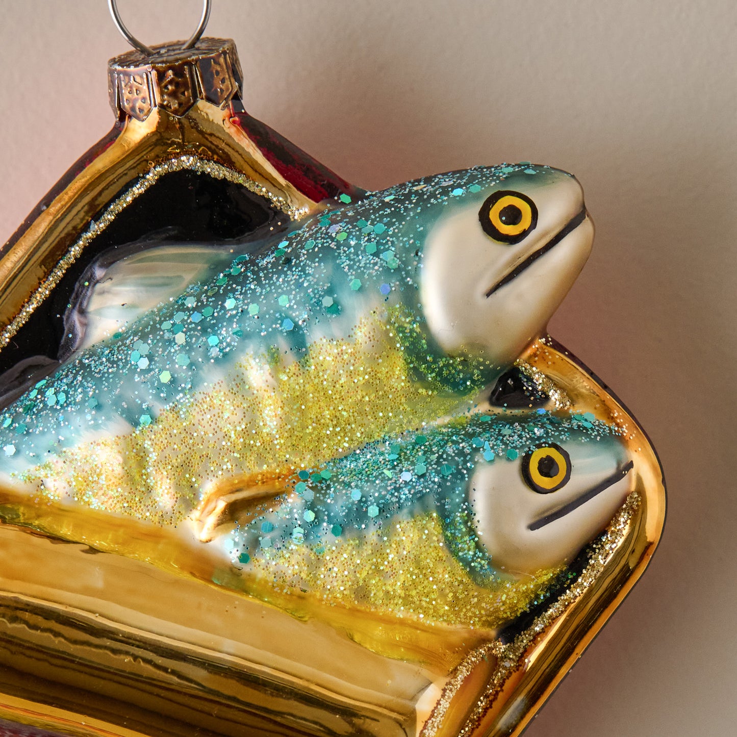 Hand-Painted Glass Sardines Ornament up close