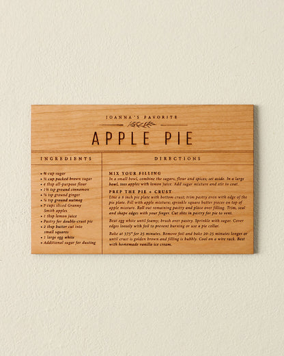 Wooden Recipe Card for apple pie