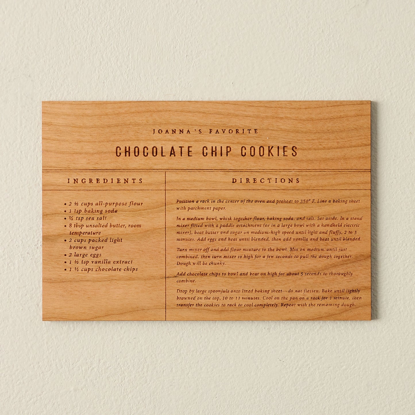 Wooden Recipe Card (Chocolate Chip Cookies)