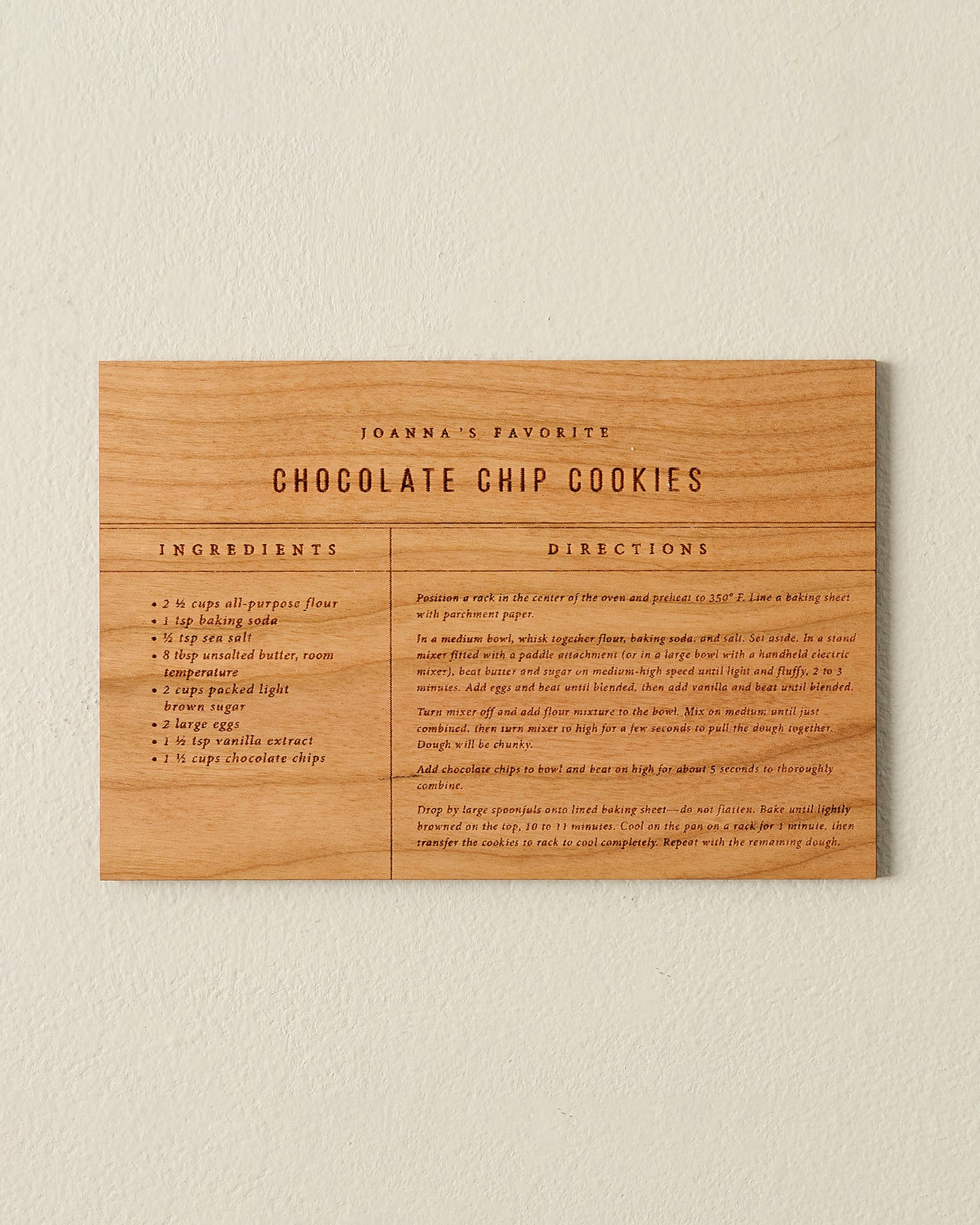 Wooden Recipe Card (Chocolate Chip Cookies)