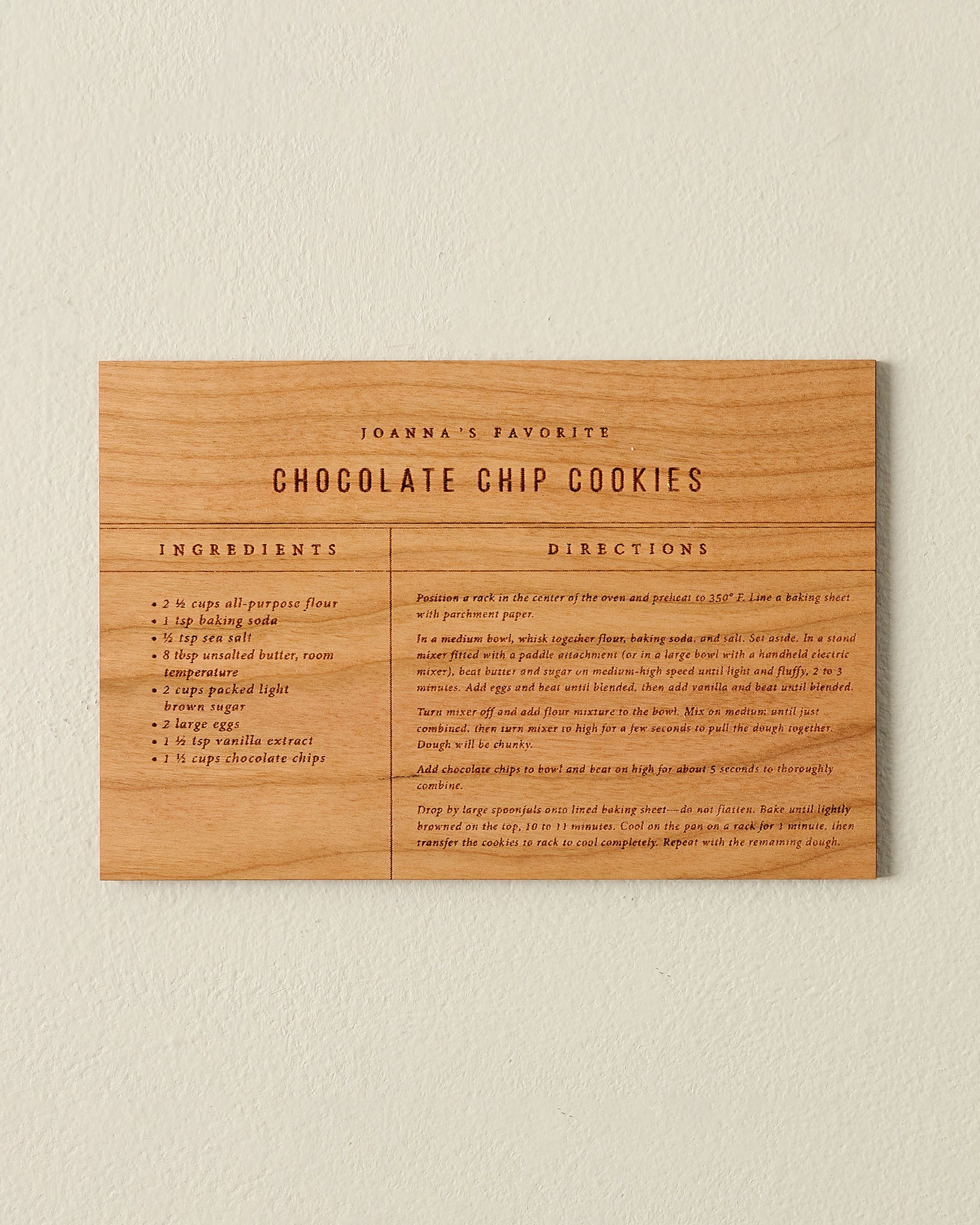 Wooden Recipe Card (Chocolate Chip Cookies)