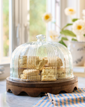 Wavy Edge Cake Stand + Fluted Dome with pastries enclosed