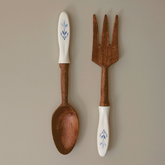 Vintage-Inspired Resin and Wood Servers, Set of 2