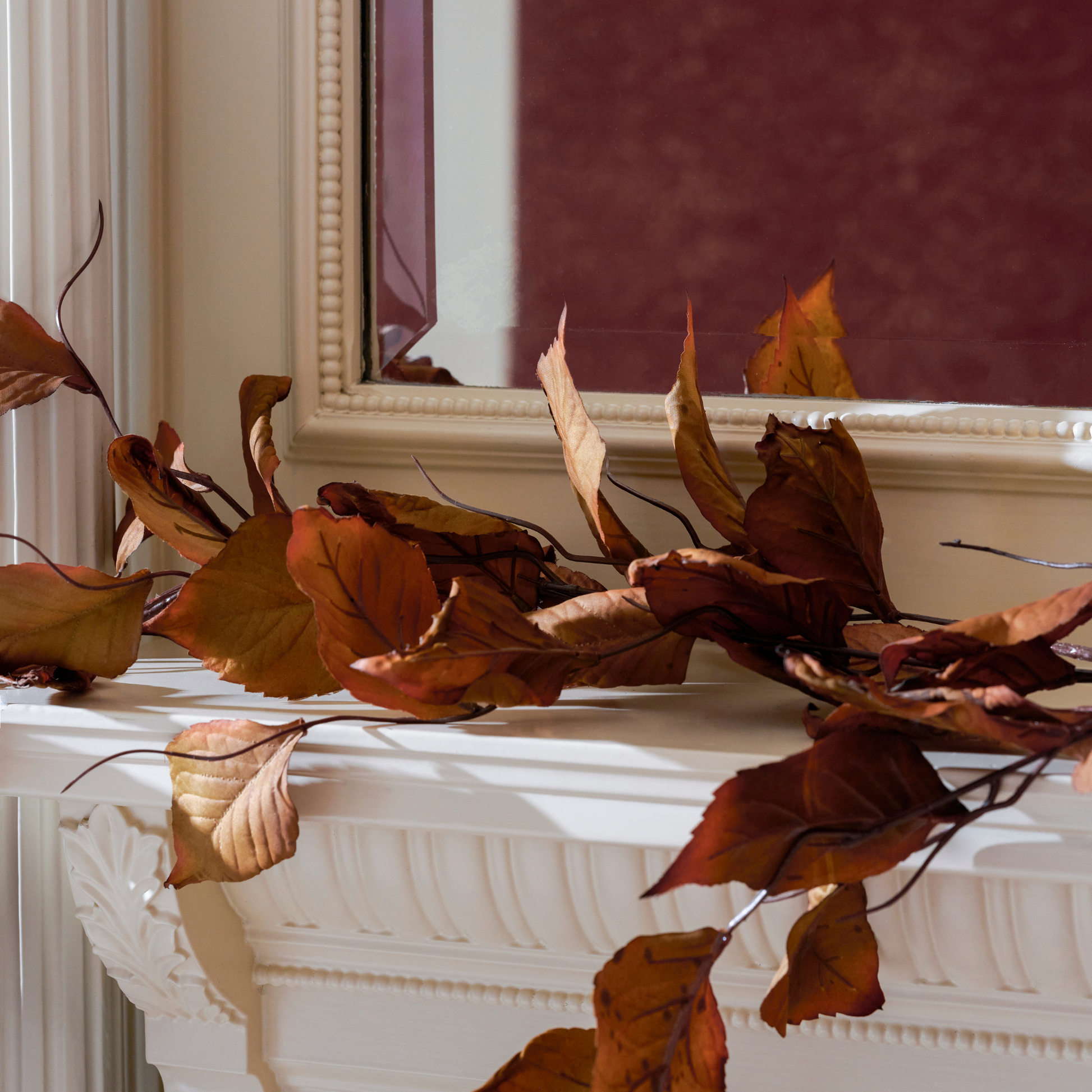 Magnolia Leaf Garland shown on mantle